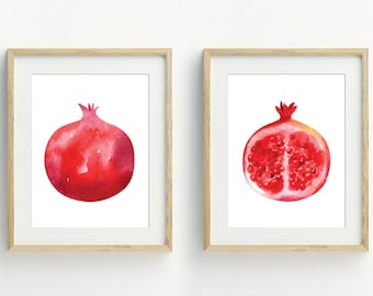 granatäppletryck, väggdekoration med frukt, väggdekoration i kök, utskrivbar väggkonst, utskrivbar digital nedladdning, set med 2 tryck, 13x18 cm, 20x25 cm, 28x30 cm