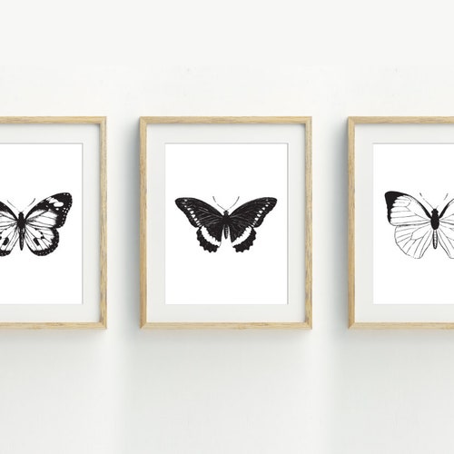 Butterfly Printable Set of 2 Monochrome Butterfly Art Print - Etsy