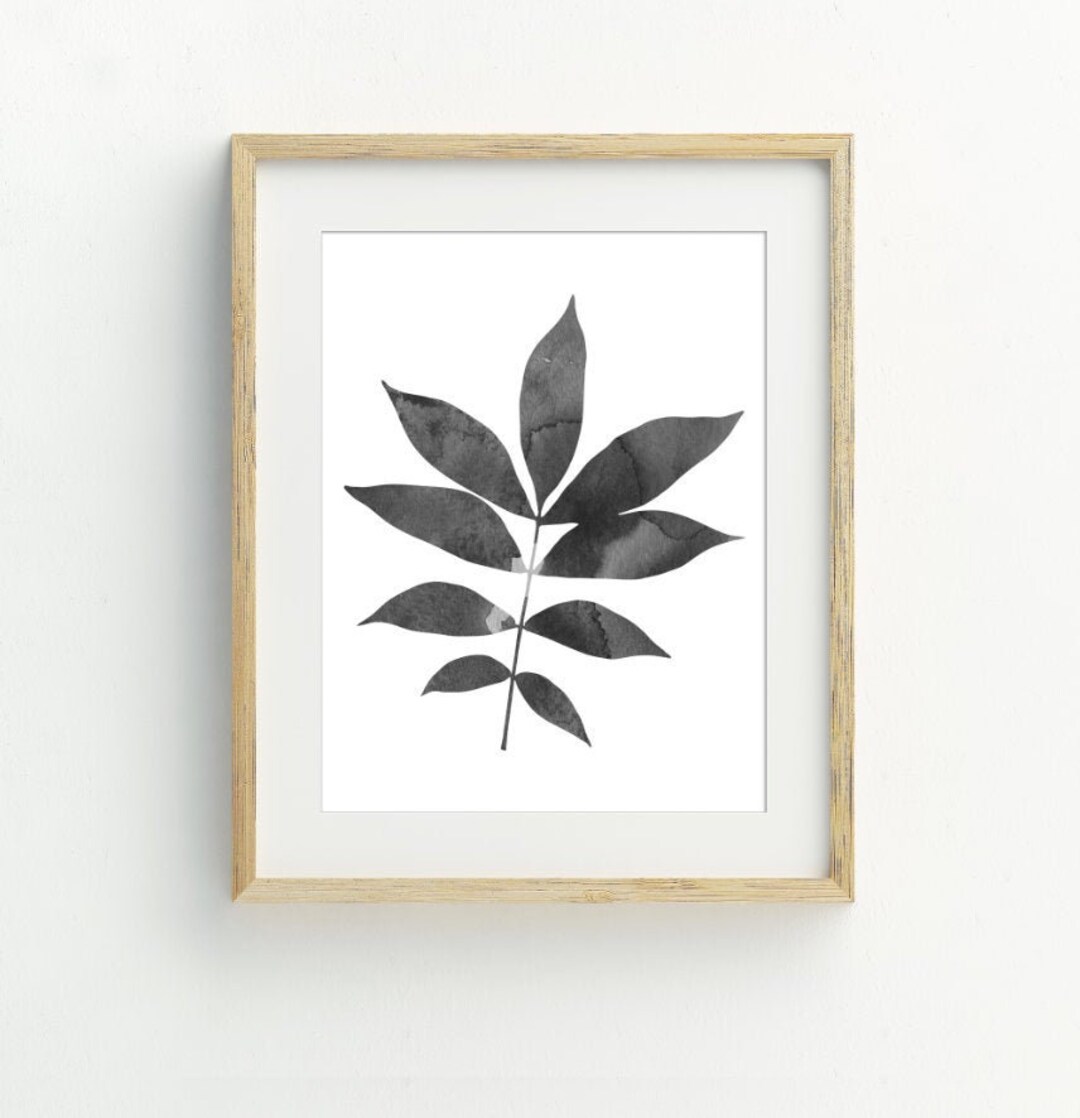 Leaf Print, Black and White Leaf Print, Instant Download Printable Art ...