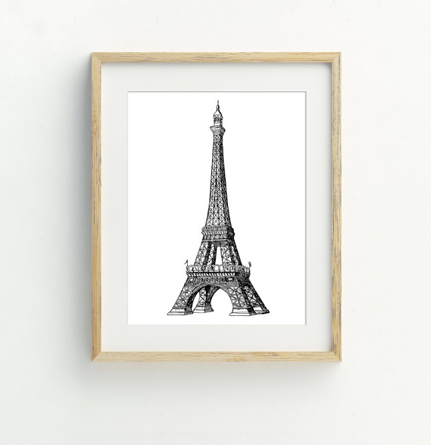 Eiffel Tower Print Paris Wall Decor Black and white Etsy