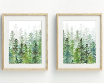Forest Prints, Pine Trees Print, Woodland Wall Art, téléchargement numérique imprimable, art mural de chambre à coucher, Nature Art Decor 5x7, 8x10, 11x14, 16x20