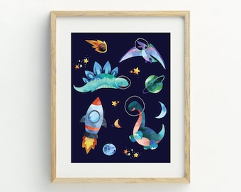 dinosaur wall art, space print, nursery decor, instant download printable, space dinosaurs printable, 5x7, 8x10, 11x14, 16x20
