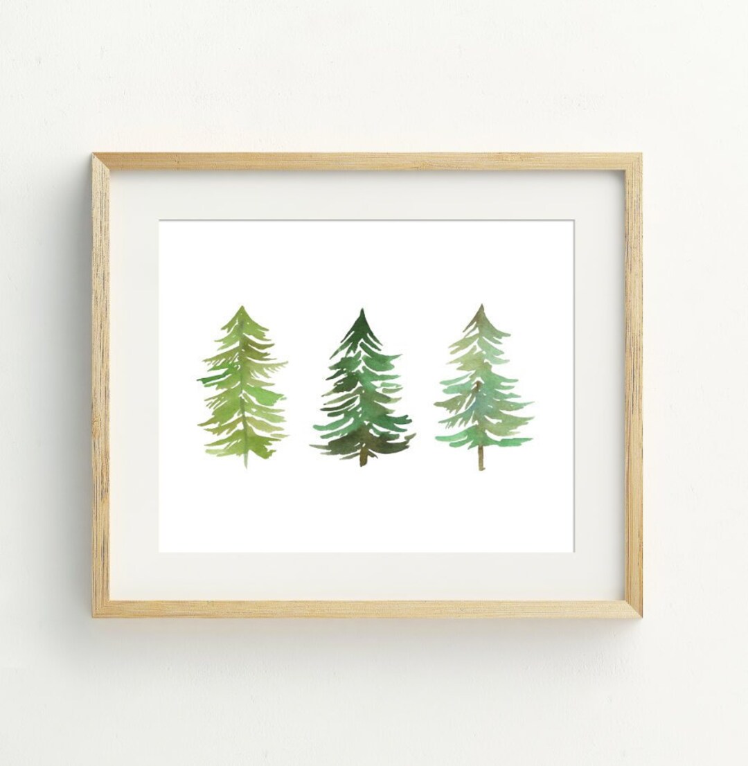 Tree Print, Watercolor Pine Trees Printable Art, Minimalist Tree Wall ...