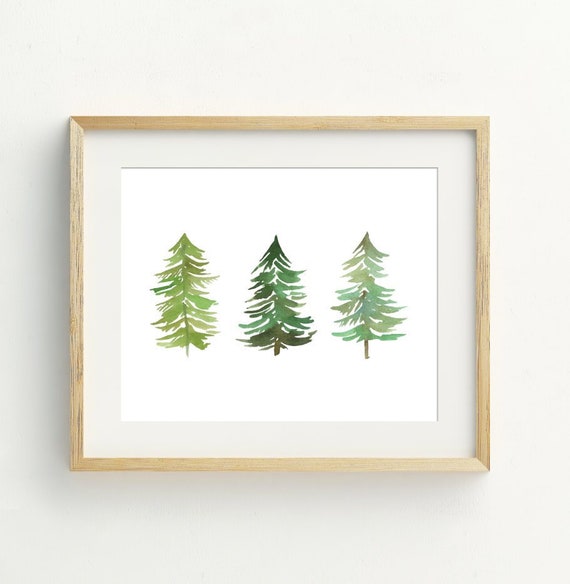 Tree Print, Watercolor Pine Trees Printable Art, Minimalist Tree Wall Decor, Woodland Wall Art, Instant digital download, 5x7, 8x10, 11x14