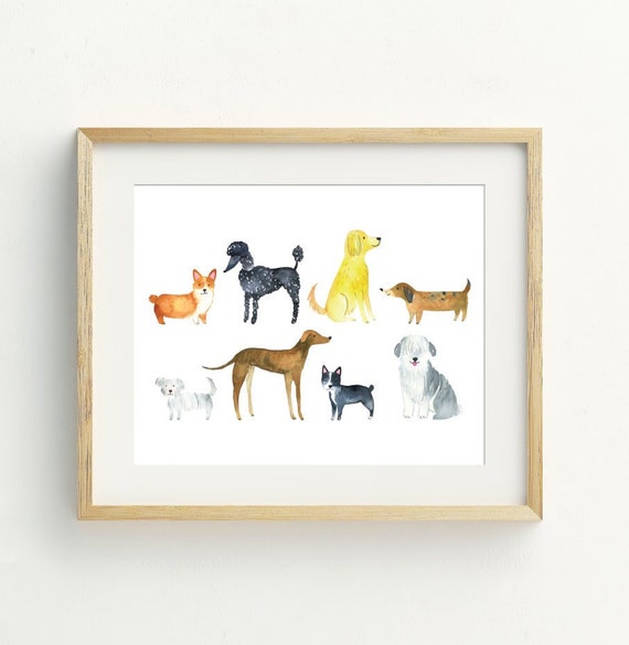 Dog Print, Dog Wall Art, Dog printable digital download, Watercolor Dog poster, minimalist wall art, 5x7, 8x10, 11x14,16x20