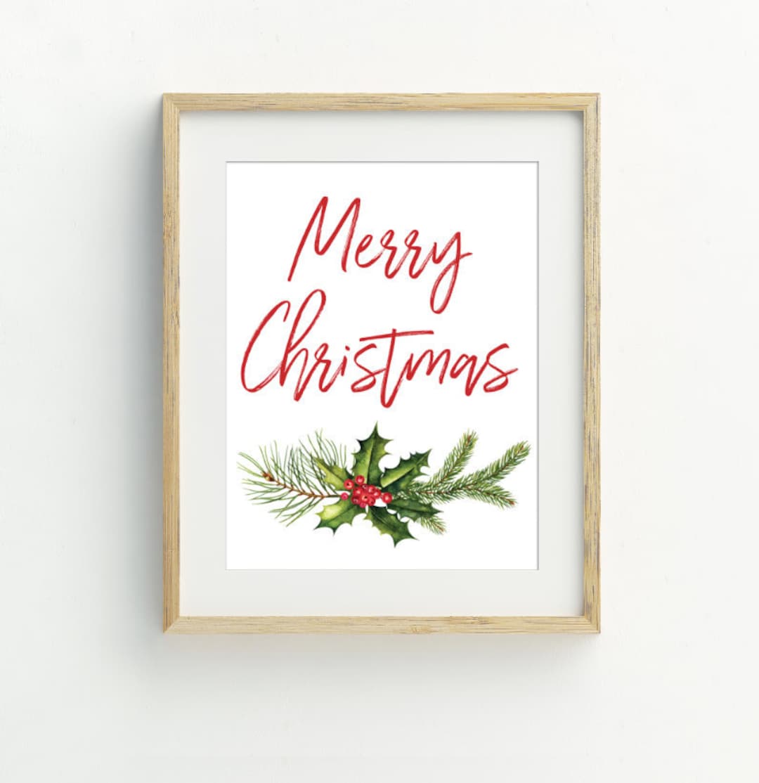 Merry Christmas Printable, Christmas Digital Download, Holiday Wall Art ...