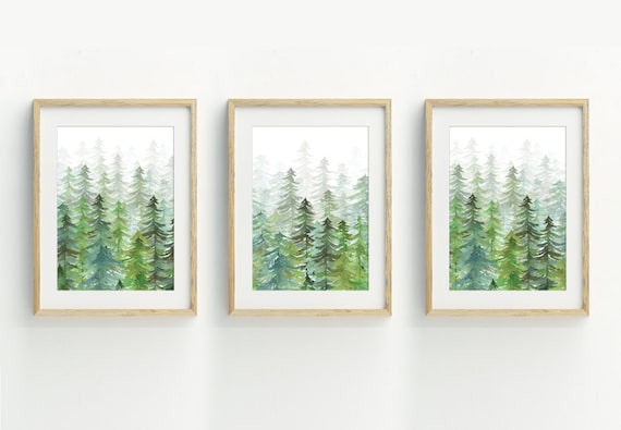 Tree Prints 5x7 Size Pine Tree Wall Decor Woodland Wall - Etsy