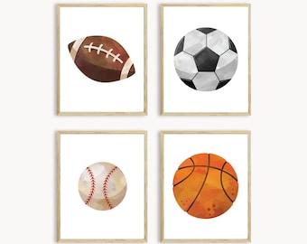 Sports Ball Prints, Set of 4, Sports Wall Decor, Boys room decor, Teen boys wall art, Soccer Football basketball baseball, DIGITAL FILES