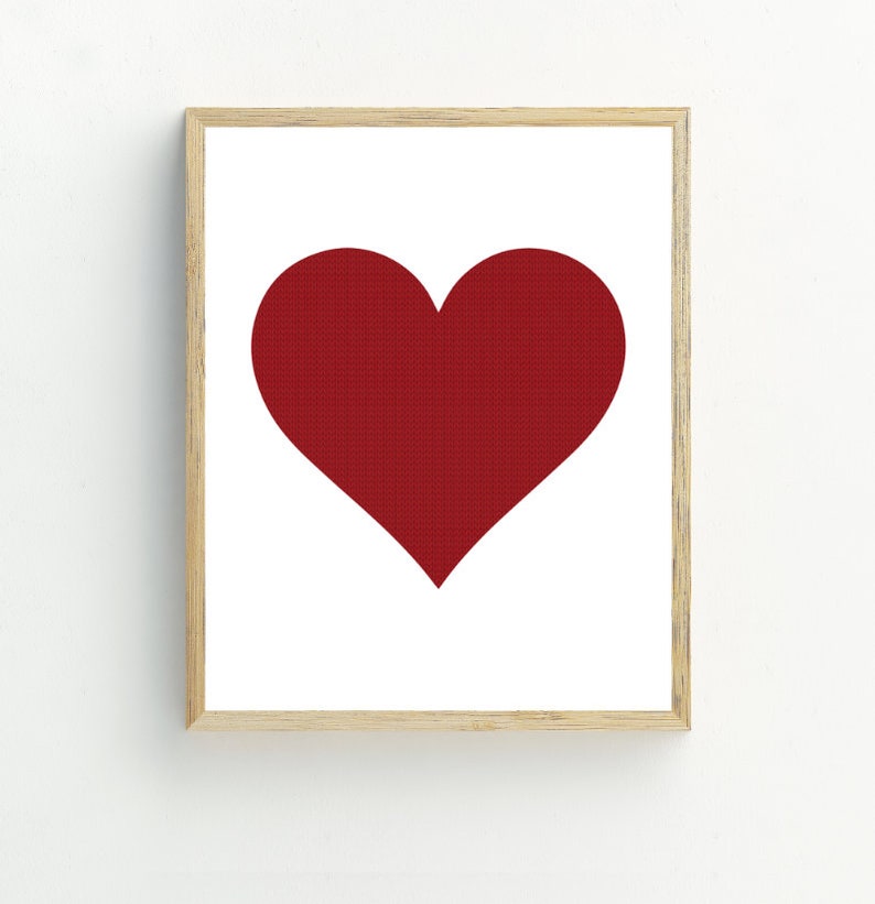 Red Heart Print Heart Printable Wall Art Valentines Day Etsy