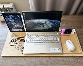 Personalized Wooden Laptop Board: Portable Desk with Tablet & Phone Slots