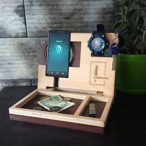 Wireless Phone Charger Docking Station Desk Organizer Qi Charge Pad Made for iPhone and Android Christmas Gift Modern Minimalist Design
