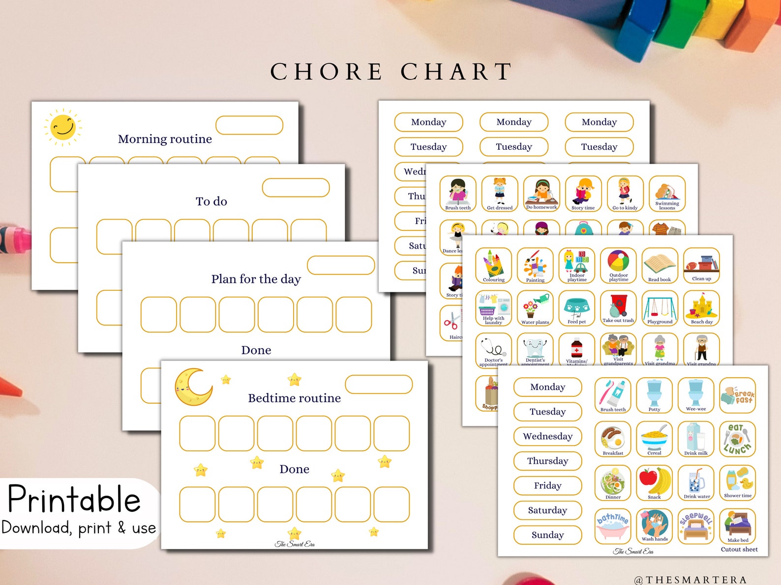 Chore Chart Printable for Kids. Visual Schedule to Help Toddlers With ...