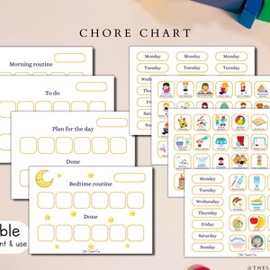 Chore chart printable for kids. Visual schedule to help toddlers with their daily routine. Responsibility chart for preschoolers.