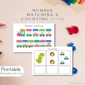 Number Matching And Counting Activity - Preschool Printable - Number Activities Busy Book - 1 to 10 Counting