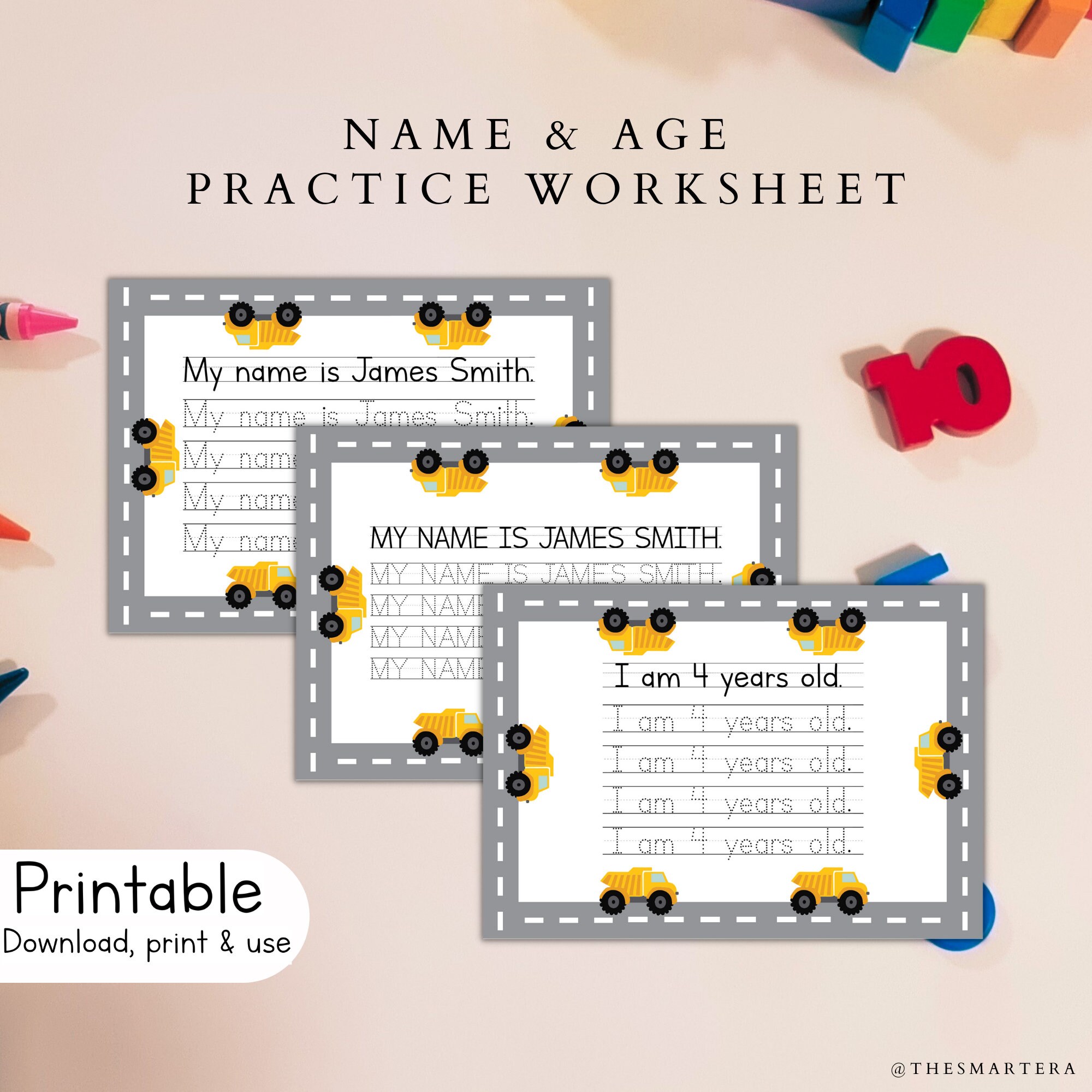 Custom Name Tracing Worksheet Name and Age Practice - Etsy