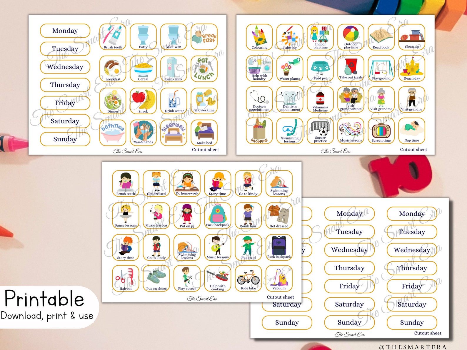 Chore Chart Printable for Kids. Visual Schedule to Help Toddlers With ...