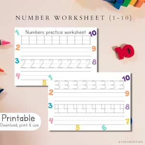 Number Tracing Practice Number Writing Worksheet 1 10 Number Formation Learning Tool For Preschool Number Activity Learning Printable Math