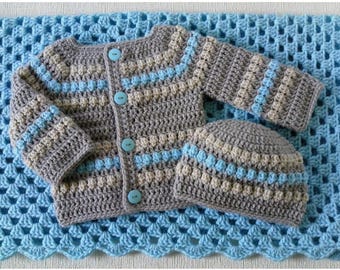 Molde de crochê em PDF para manta, gorro e casaquinho de bebê – Tutorial de crochê para recém-nascido – Molde fácil de roupa de bebê para iniciantes