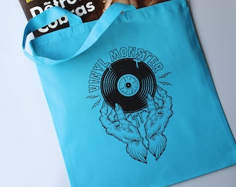 Vinyl Monster Blue Screen Printed Tote Shopper Bag