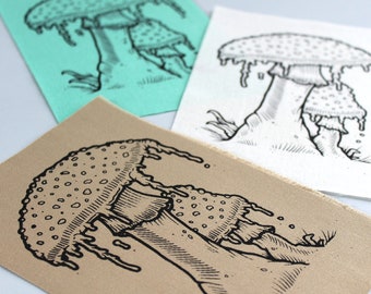 Mushroom Hand Drawn Screen Printed Sew-On Patch