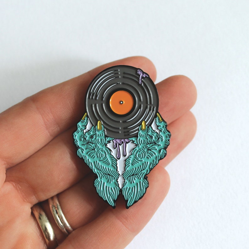 Vinyl Monster Enamel Pin, Music and Record Lover Gift image 1