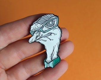 Studious Ostrich Enamel Pin, Book and Animal Lover Gift