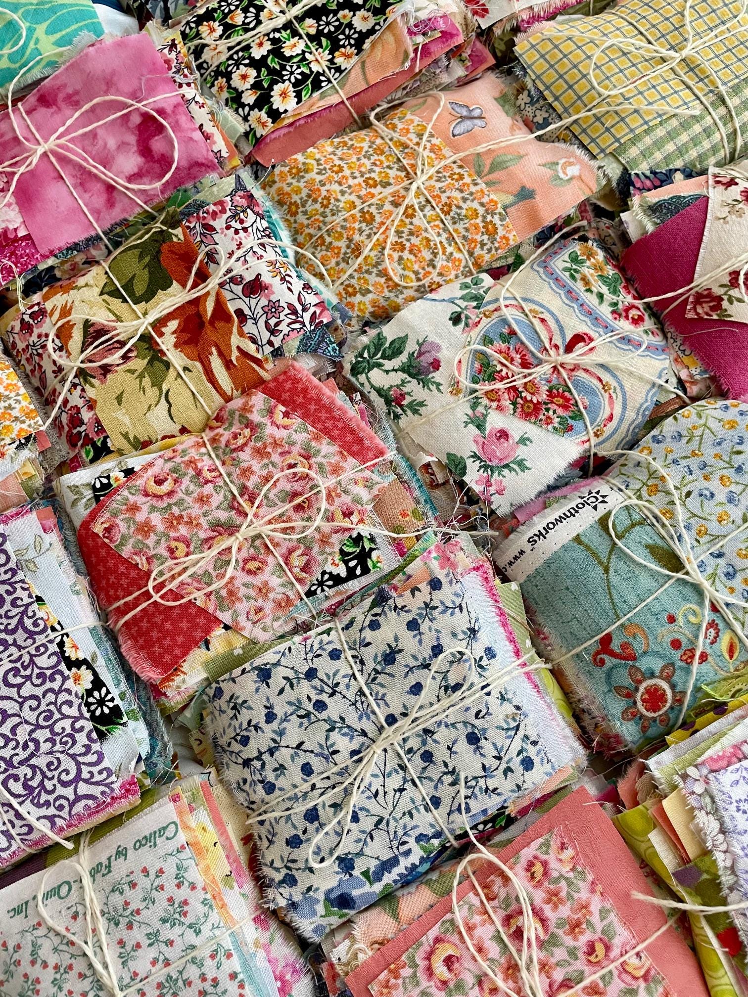 Pastel Fabric Scrap Bag No. 12, Fabric Snippets, 99 Pieces for Slow Stitching, Junk Journals, Collage, Mending  PLEASE READ DESCRIPTION