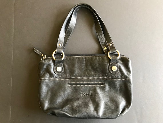 Vintage Fossil Black Leather Handbag 