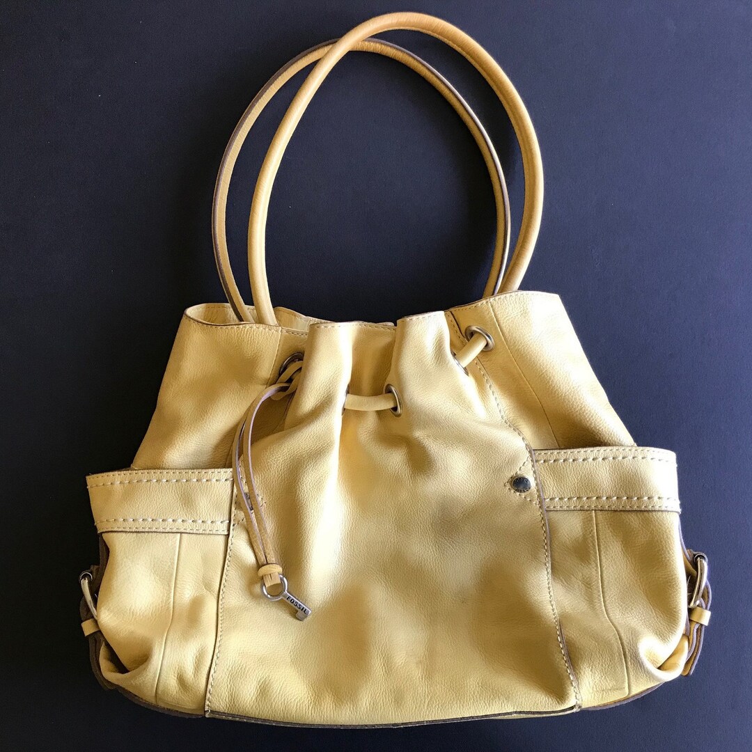 Fossil Yellow Leather Hobo Bag W Fossil Key Silver Buckles and Satiny Logo Fabric Interior Two Outside Pockets Three Interior Pockets Etsy