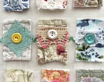 Beginners Slow Stitch Kit: Quilt/Fabric Bits, Buttons Lace Trim Bits for Clusters, Tags, Snippet Rolls. 50 Pcs!  PLEASE READ DESCRIPTION!