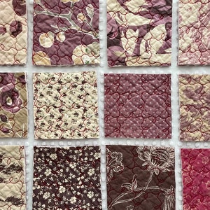 Mauve Boho Quilt Squares, 5x5&quot; square, Reversible, Machine Quilted: For Slow Stitch, Collage, Pin Cushions, Patches, Journal Tags, Mending