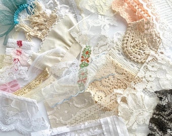 50 Lace Scraps for Slow Stitching: Small Bits/Pieces Perfect for Slow Stitching, Snippet Rolls, Journal Tags, etc. PLEASE READ DESCRIPTION.