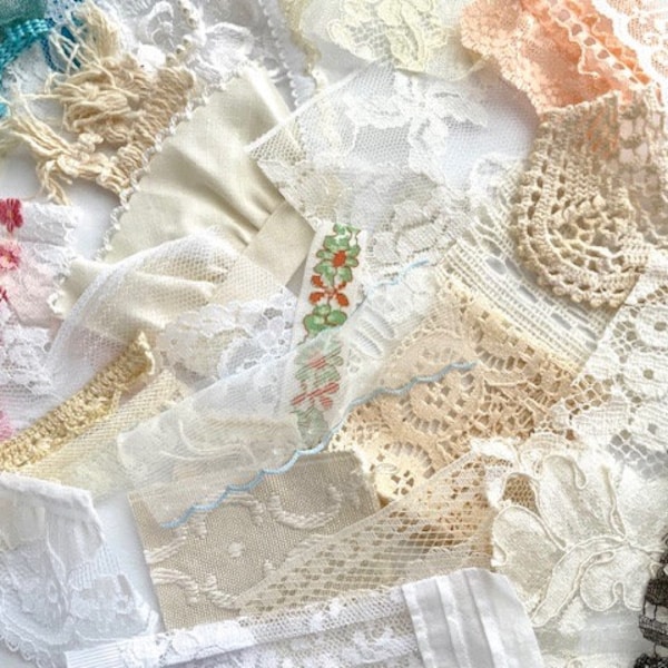 50 Lace Scraps for Slow Stitching: Small Bits/Pieces Perfect for Slow Stitching, Snippet Rolls, Journal Tags, etc. PLEASE READ DESCRIPTION.