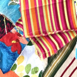 Summer Fabric Scrap Bag, Sunny Colors, Skinny Strips, Snippets, Fibers, Trims, Yoyo: Slow Stitching, Collage, PLEASE READ DESCRIPTION image 7