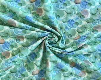 Abstract Fabric in Green Blue Brown, Watercolor Effect, Cotton, 28 x 42", Irish Blessing, Janet Rae Nesbitt, Henry Glass Co, #2369