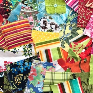 Summer Fabric Scrap Bag, Sunny Colors, Skinny Strips, Snippets, Fibers, Trims, Yoyo: Slow Stitching, Collage, PLEASE READ DESCRIPTION image 1