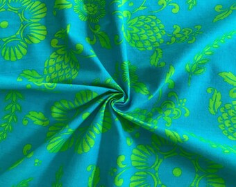 Aqua and Lime Green Tropical Fabric, Medium Weight Decorator Fabric, 36 x 58"