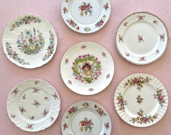 Vintage Plates for Wall Decor or Tea Time, Pastel Floral Collection, Shelley, Aynsley, Royal Albert, Royal Doulton, Noritake, 7.5 to 8.25"