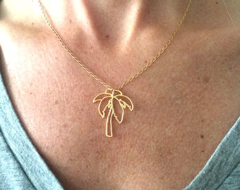 Golden Palm Tree Pendant | Handdrawn, 3D Printed Jewelry Design