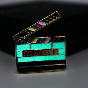 Glow in the dark timecode film slate movie clapper enamel pin Great gift for filmmakers, movie lovers and sound department image 3