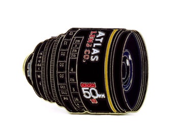 50mm anamorphic lens enamel pin perfect for cinematographers, filmmakers, photographers, lenses, production, wrap gifts!