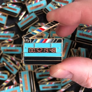 Glow in the dark timecode film slate movie clapper enamel pin Great gift for filmmakers, movie lovers and sound department image 2