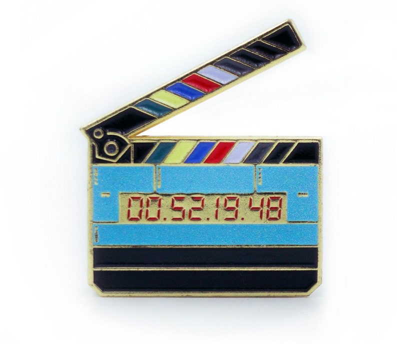 Glow in the dark timecode film slate movie clapper enamel pin Great gift for filmmakers, movie lovers and sound department image 5