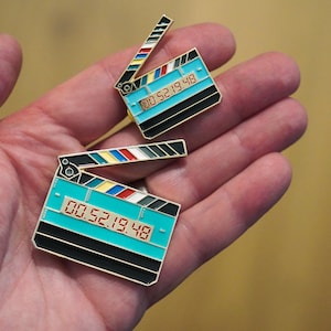 Jumbo Sized Glow in the Dark Timecode Slate Movie Clapper Enamel Pin! For Filmmakers, Wrap Gifts, Movie and Cinema Lovers!