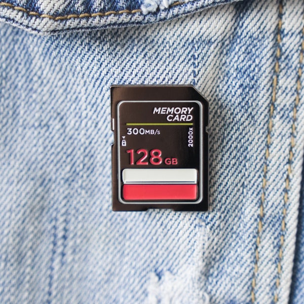 SD Memory card enamel pin! Perfect gift for photographers, filmmakers, movie lovers, cinematographers, tech and camera people!