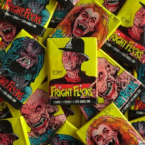 Fright Flicks Vintage Topps Movie Trading Cards Wax Pack. Nostalgia 80s horror movies! Freddy Krueger, Predator, Pumpkinhead, Ghostbusters!