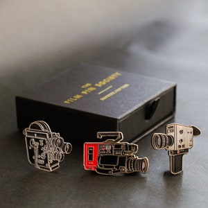 Vintage cameras enamel pin box set!  Perfect gift for filmmakers, vintage, cinematographers, 80s, retro, film!