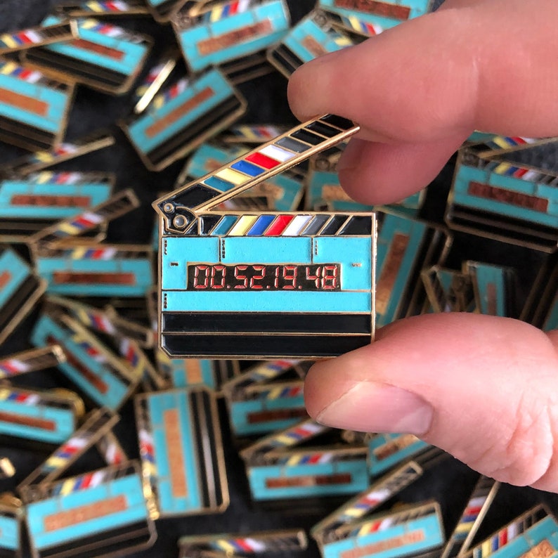 Glow in the dark timecode film slate movie clapper enamel pin Great gift for filmmakers, movie lovers and sound department image 2