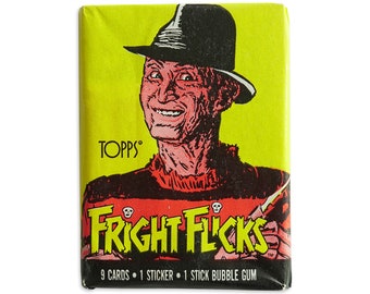 Fright Flicks Vintage Topps Movie Trading Cards Wax Pack. Nostalgia 80s horror movies! Freddy Krueger, Predator, Pumpkinhead, Ghostbusters!