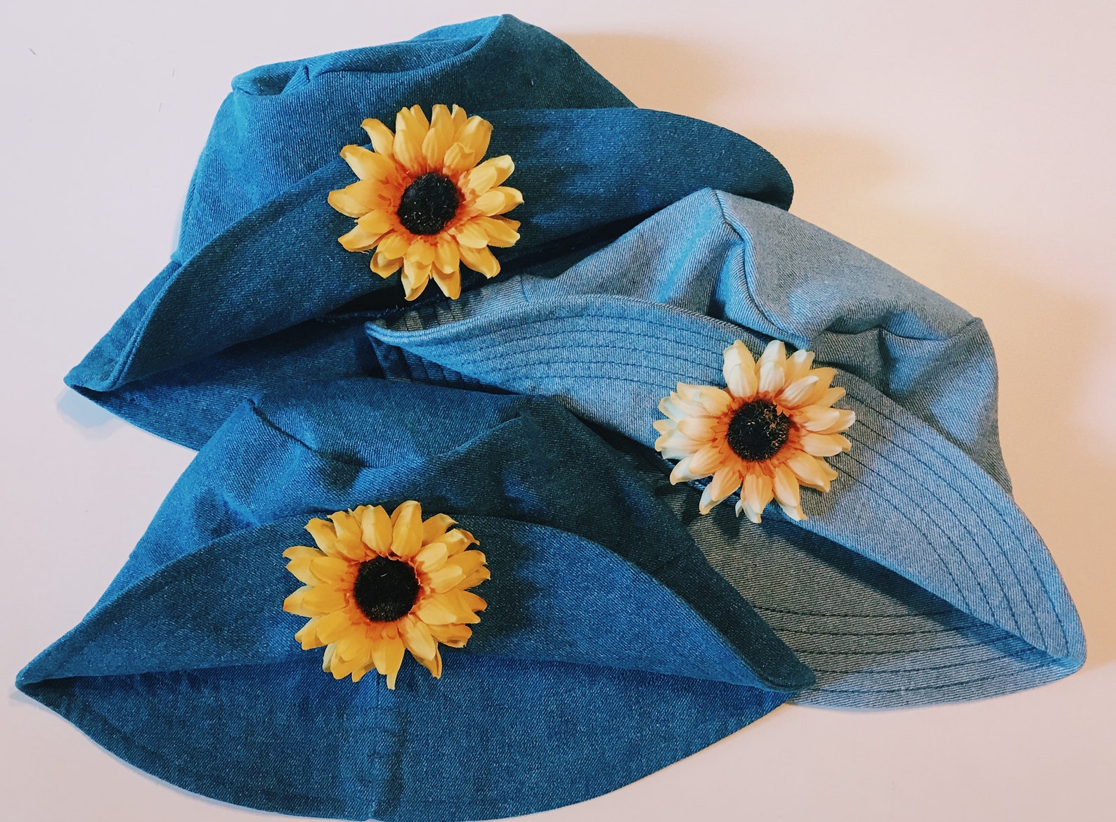 90s inspired denim sunflower bucket hat Etsy